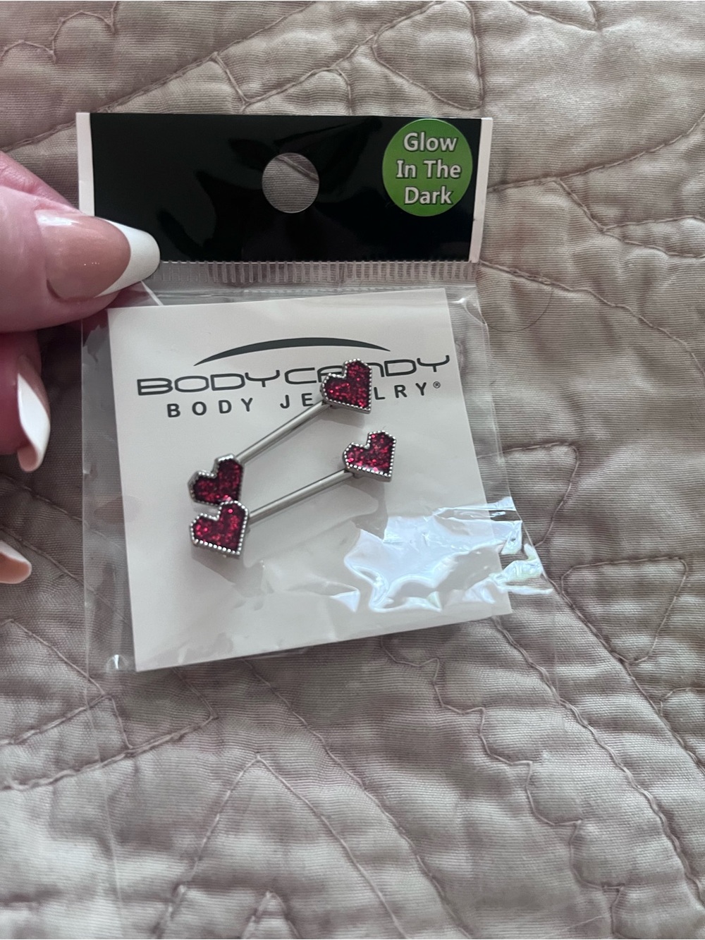 Red Glitter Heart Barbell Jewelry